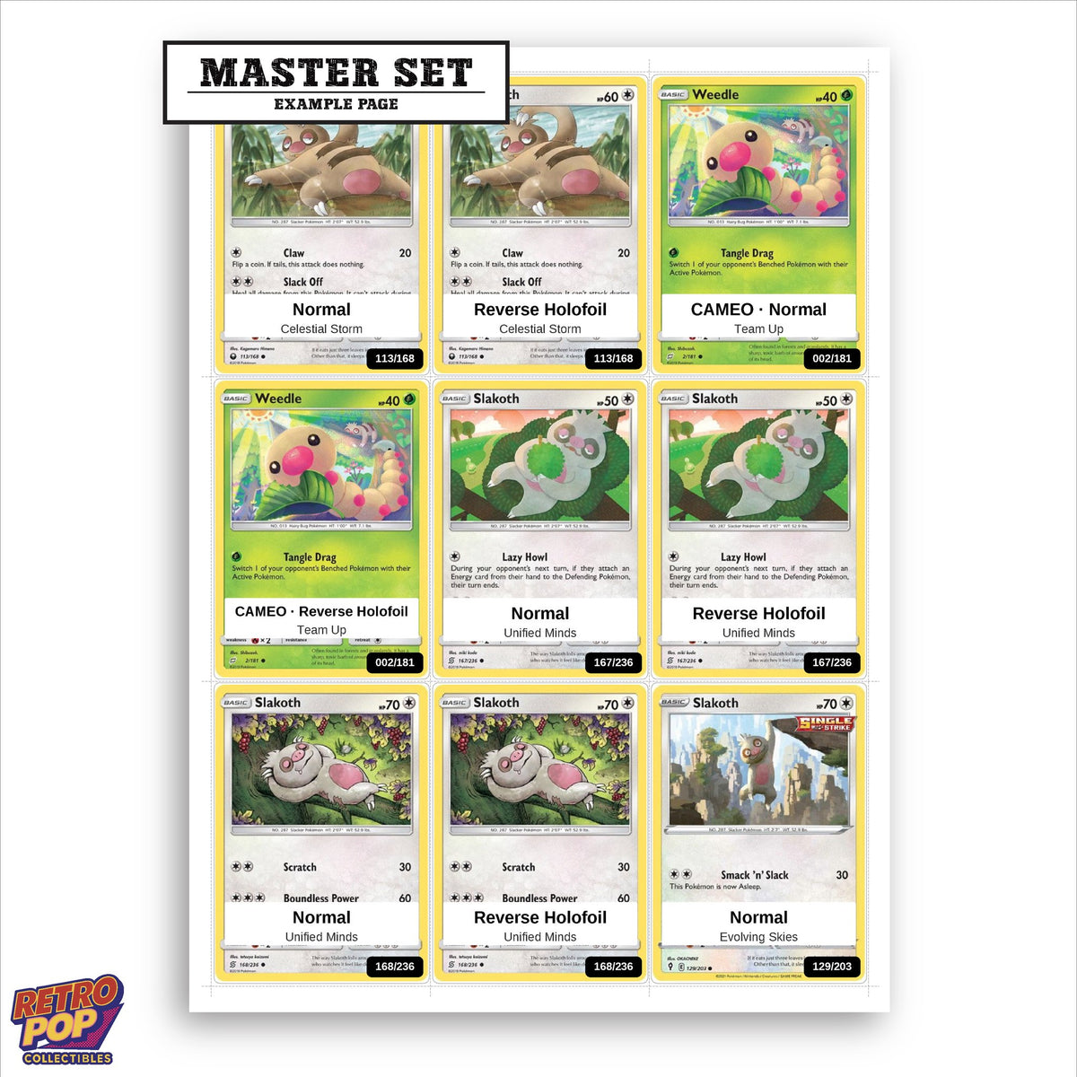 Printed Slakoth Pokemon placeholders in binder - real photo 1