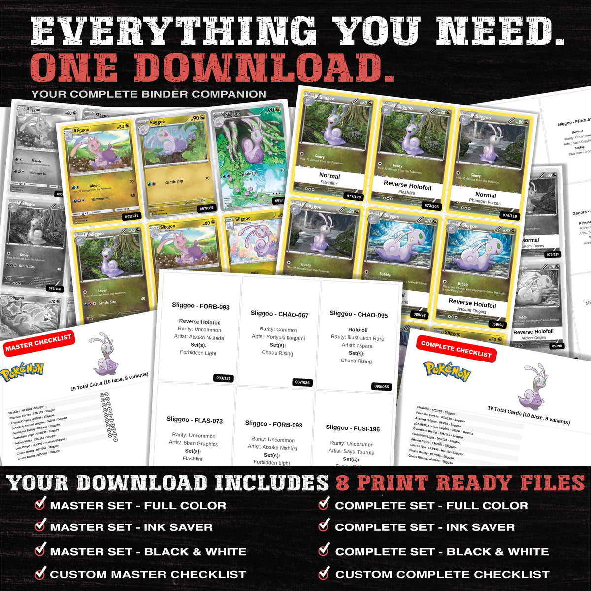 Everything included in the Sliggoo master set download - 8 PDF files