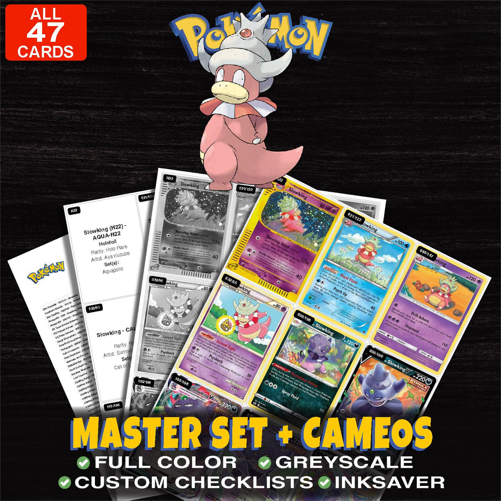 Every Slowking Pokemon card ever made - master set binder placeholders with Slowking (H22)