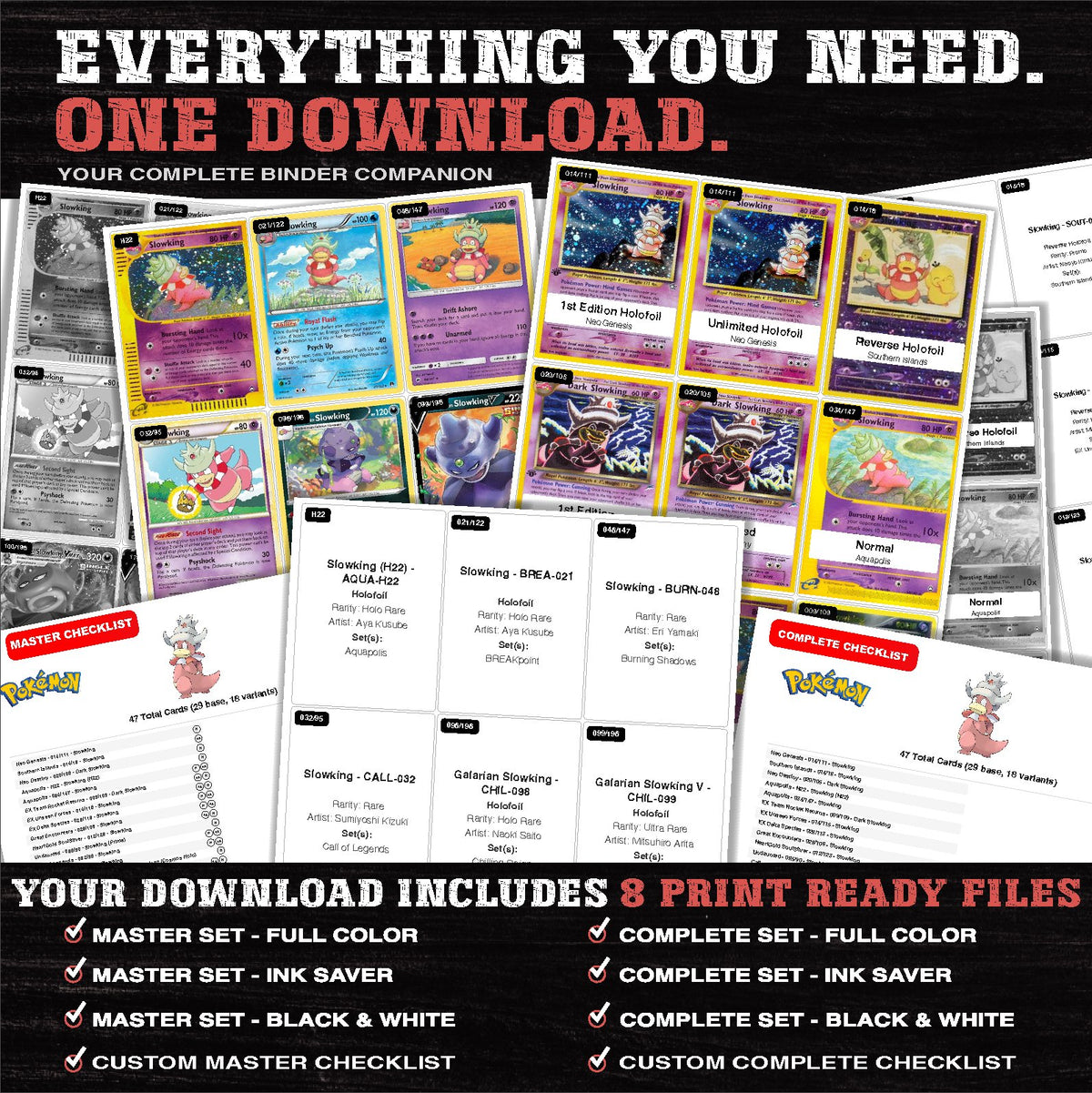 Everything included in the Slowking master set download - 8 PDF files
