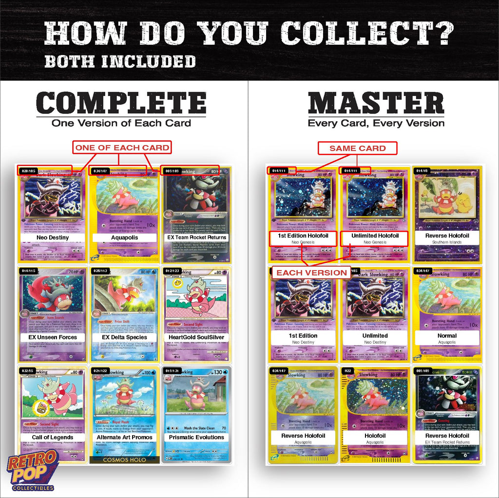 Complete Set vs Master Set versions of the Slowking binder placeholders