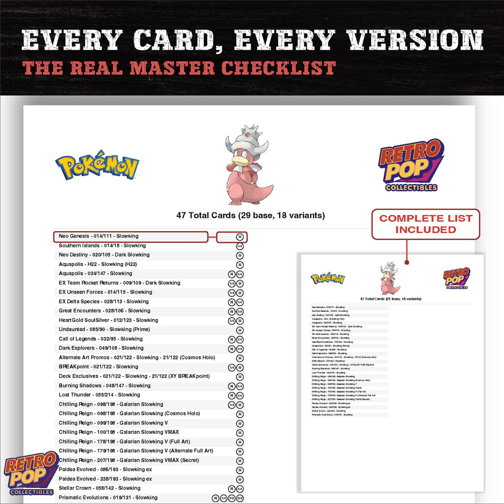 Slowking master set checklist PDF preview - every card listed