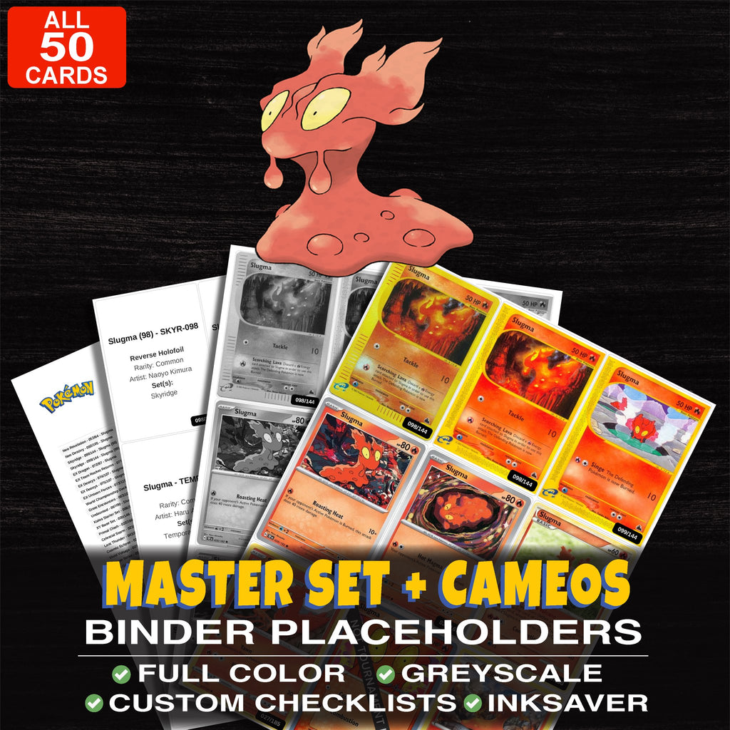 Every Slugma Pokemon card ever made - master set binder placeholders with Slugma (99)