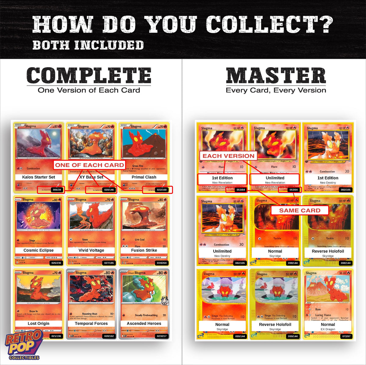 Complete Set vs Master Set versions of the Slugma binder placeholders