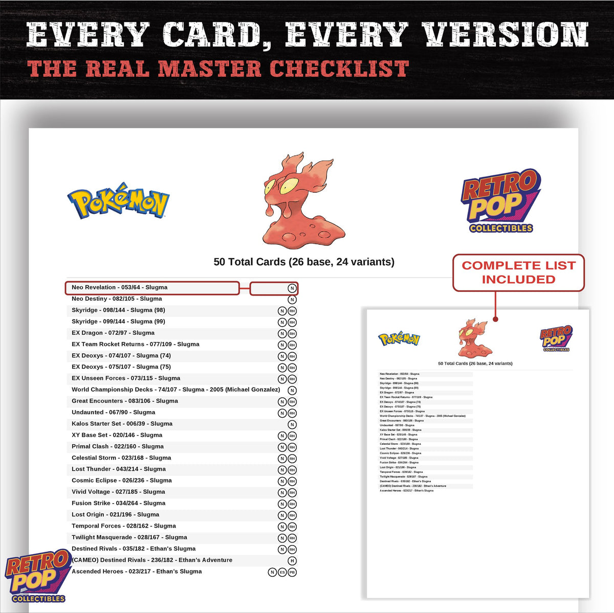 Slugma master set checklist PDF preview - every card listed