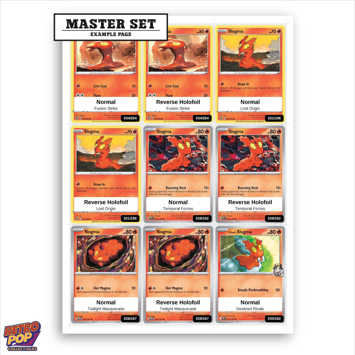 Printed Slugma Pokemon placeholders in binder - real photo 1