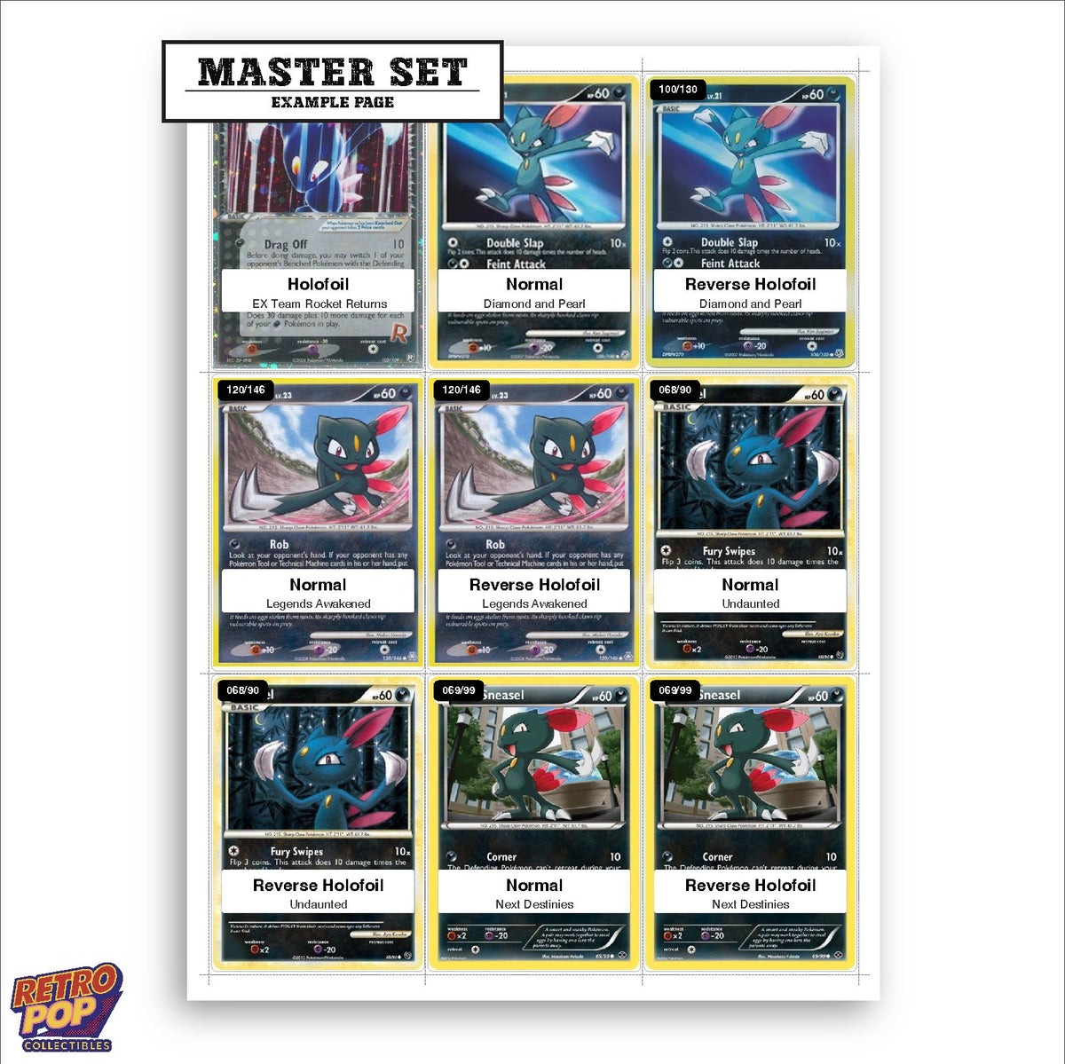 Printed Sneasel Pokemon placeholders in binder - real photo 1