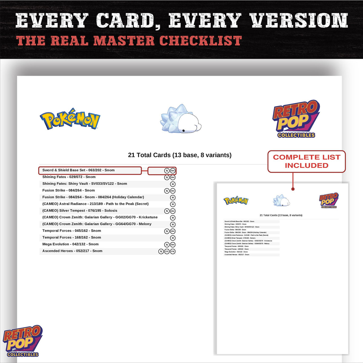 Snom master set checklist PDF preview - every card listed