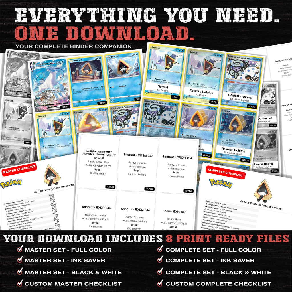 Everything included in the Snorunt master set download - 8 PDF files