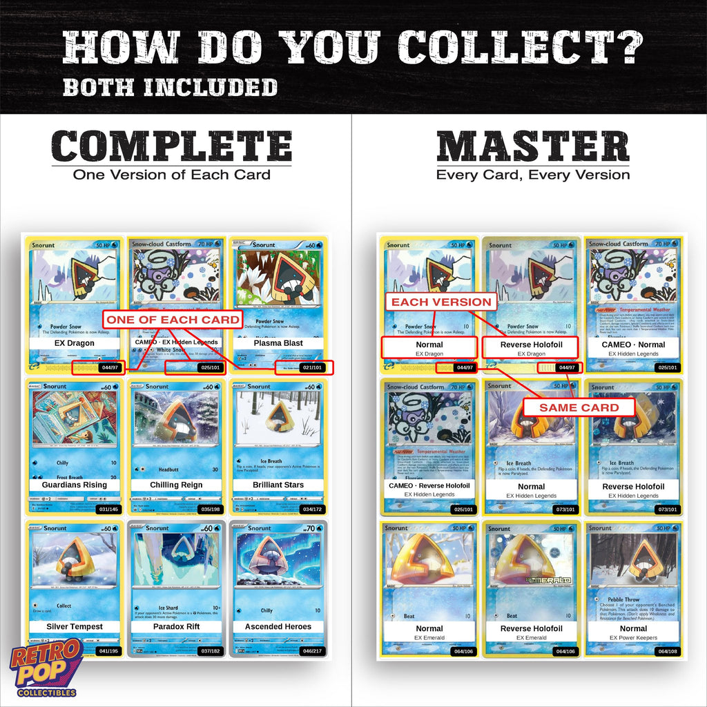 Complete Set vs Master Set versions of the Snorunt binder placeholders