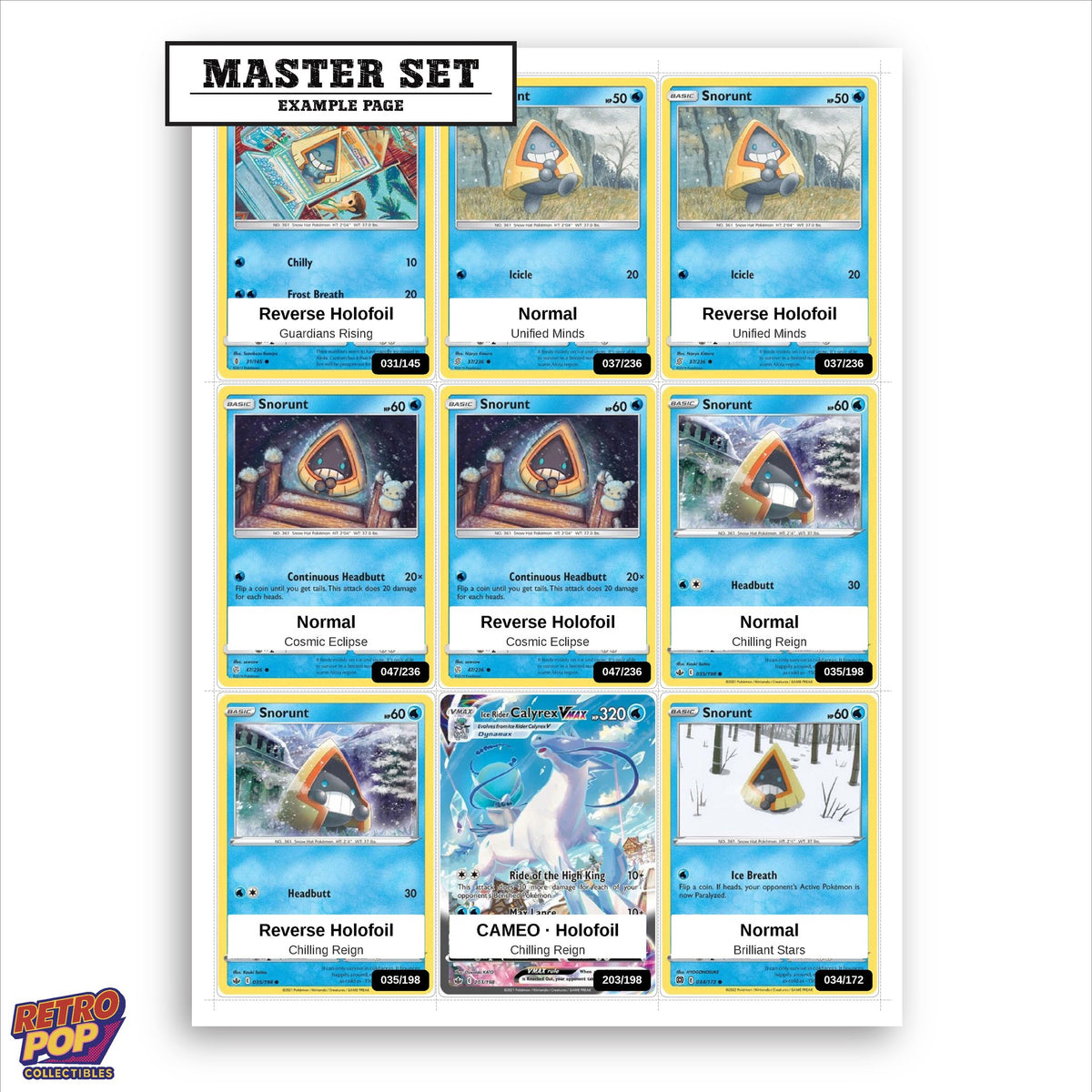 Printed Snorunt Pokemon placeholders in binder - real photo 1