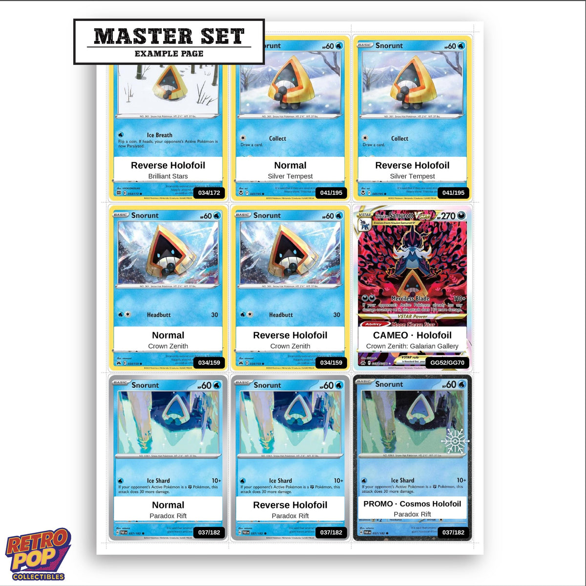 Printed Snorunt Pokemon placeholders in binder - real photo 3