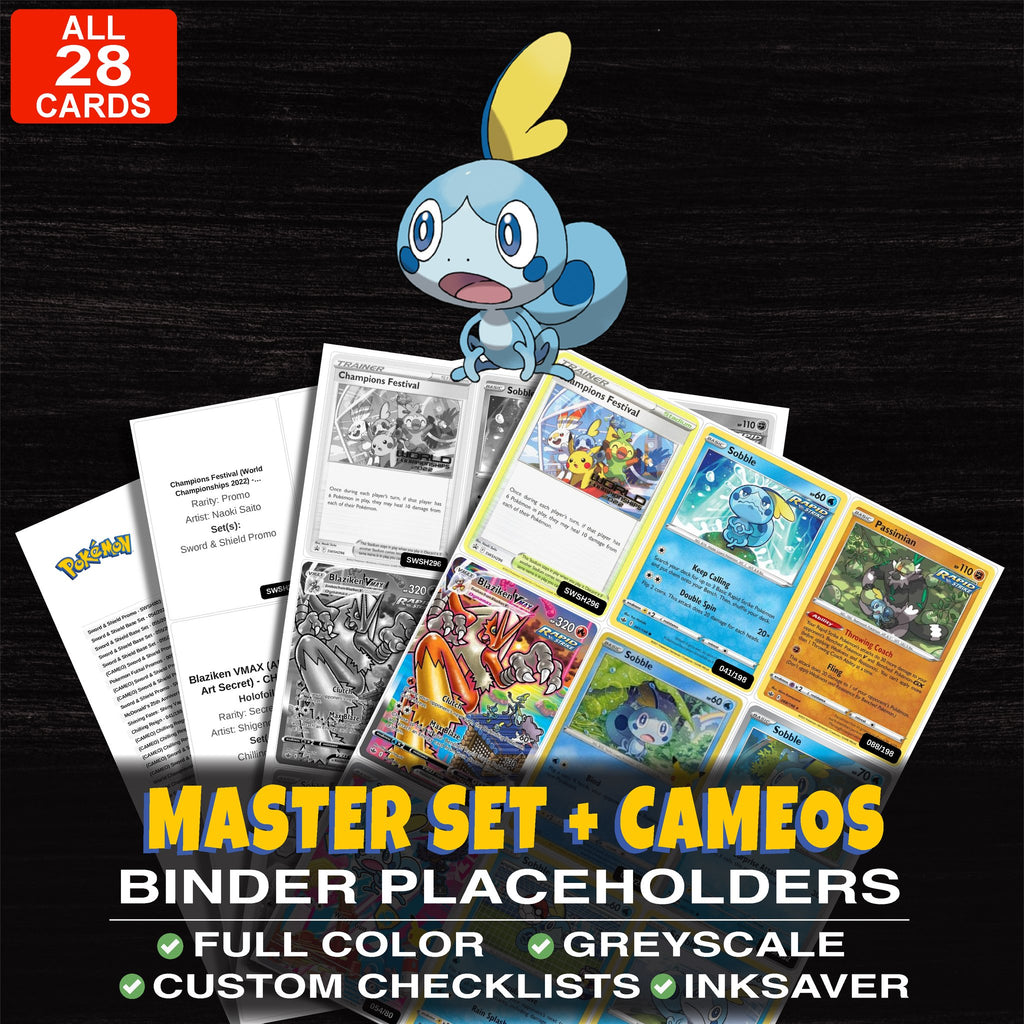 Every Sobble Pokemon card ever made - master set binder placeholders with Sobble