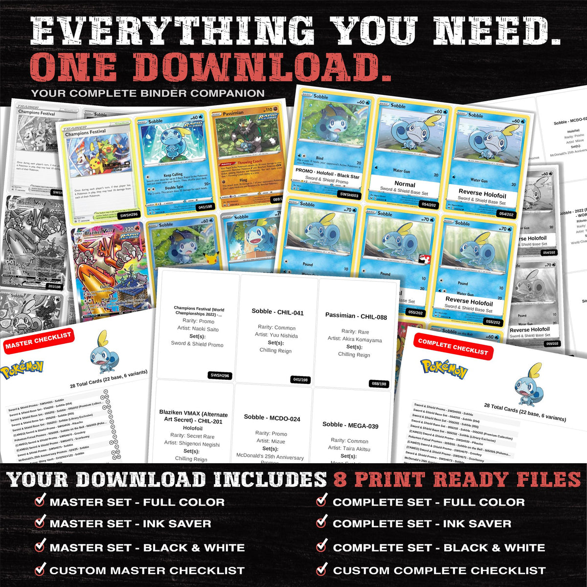 Everything included in the Sobble master set download - 8 PDF files