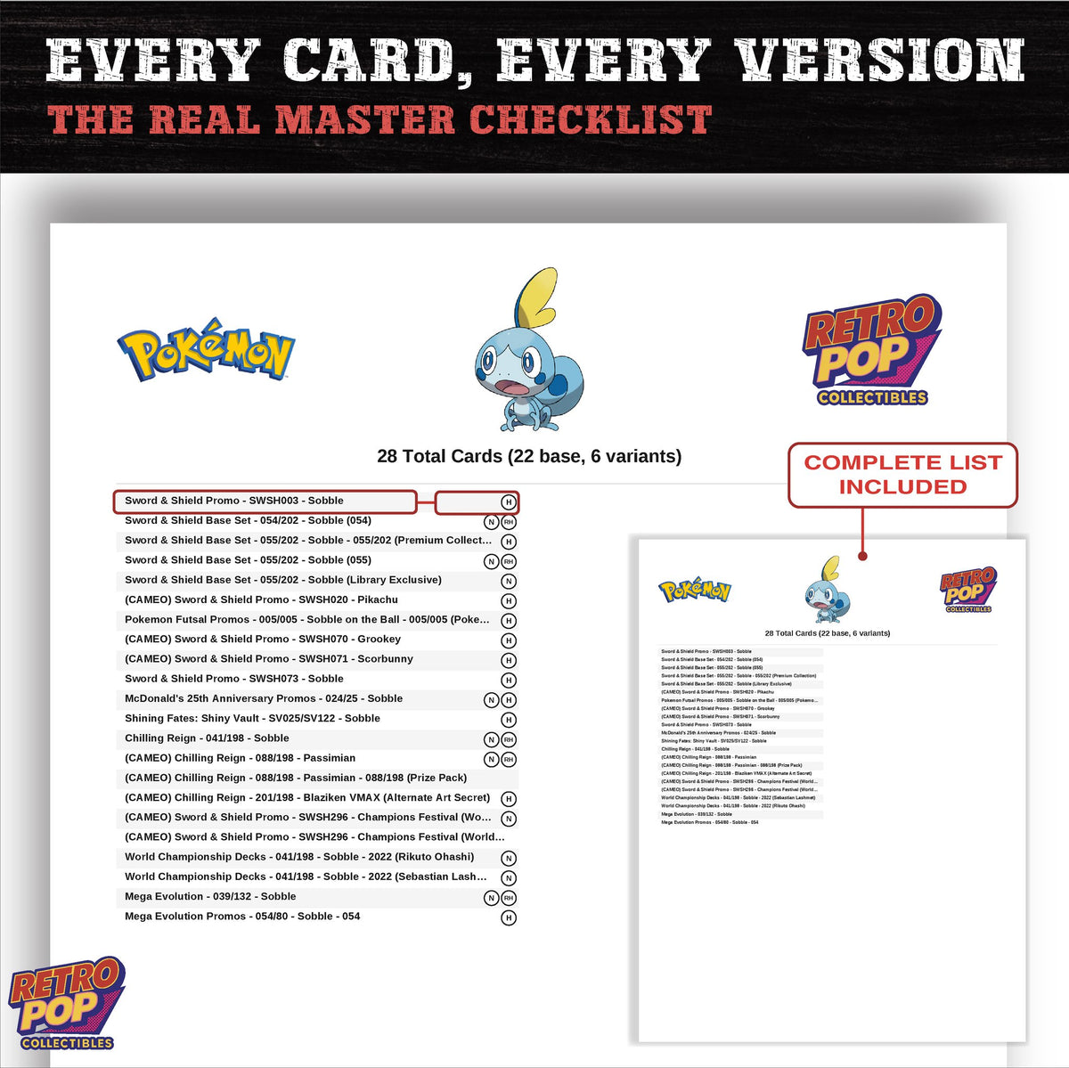Sobble master set checklist PDF preview - every card listed