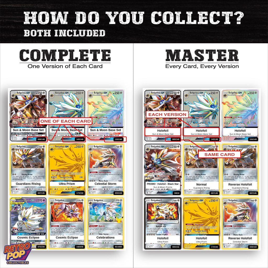 Complete Set vs Master Set versions of the Solgaleo binder placeholders