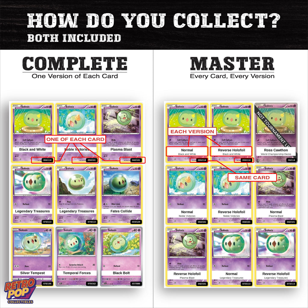 Complete Set vs Master Set versions of the Solosis binder placeholders