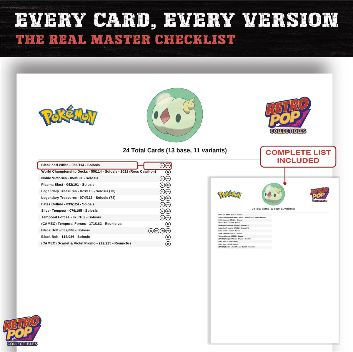 Solosis master set checklist PDF preview - every card listed