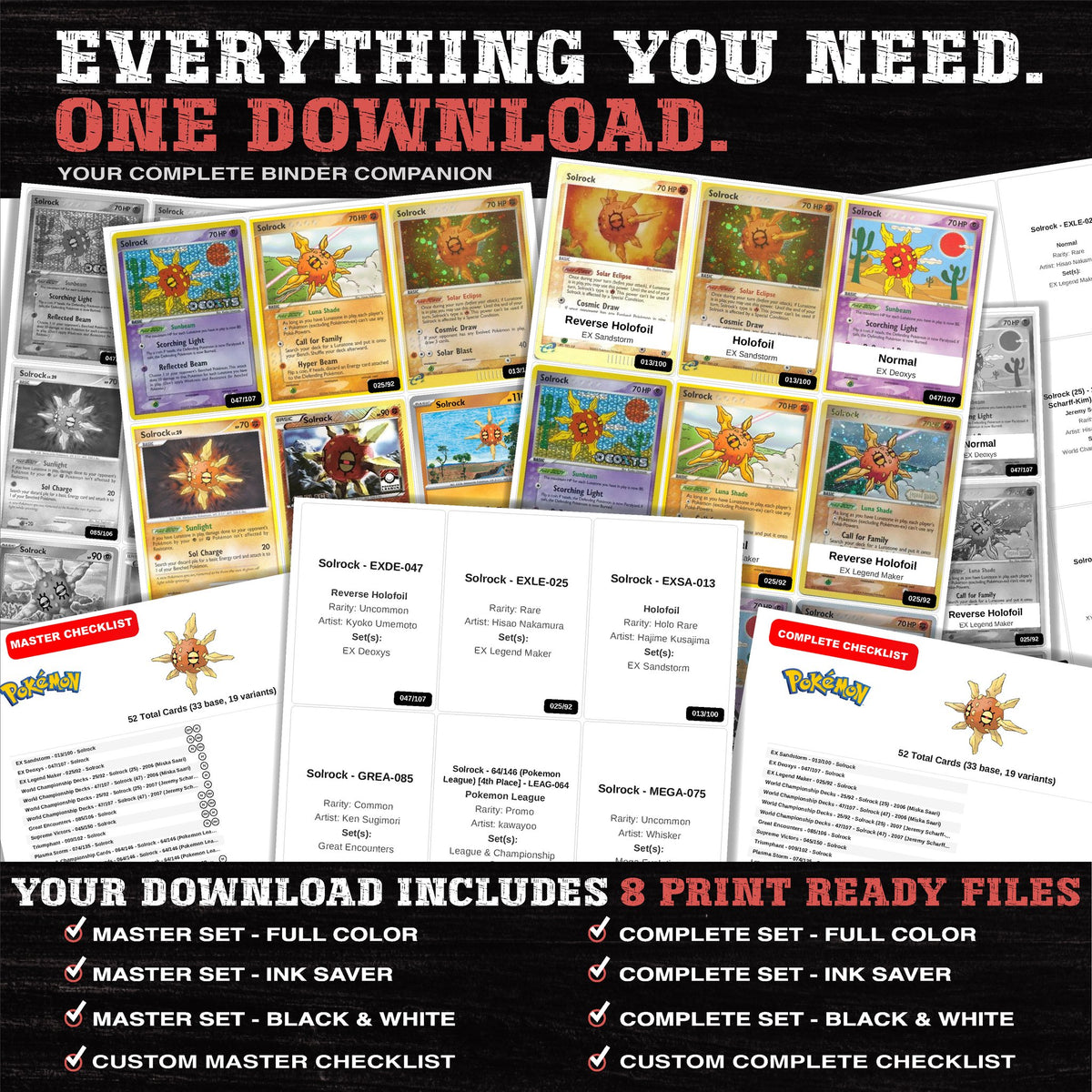 Everything included in the Solrock master set download - 8 PDF files