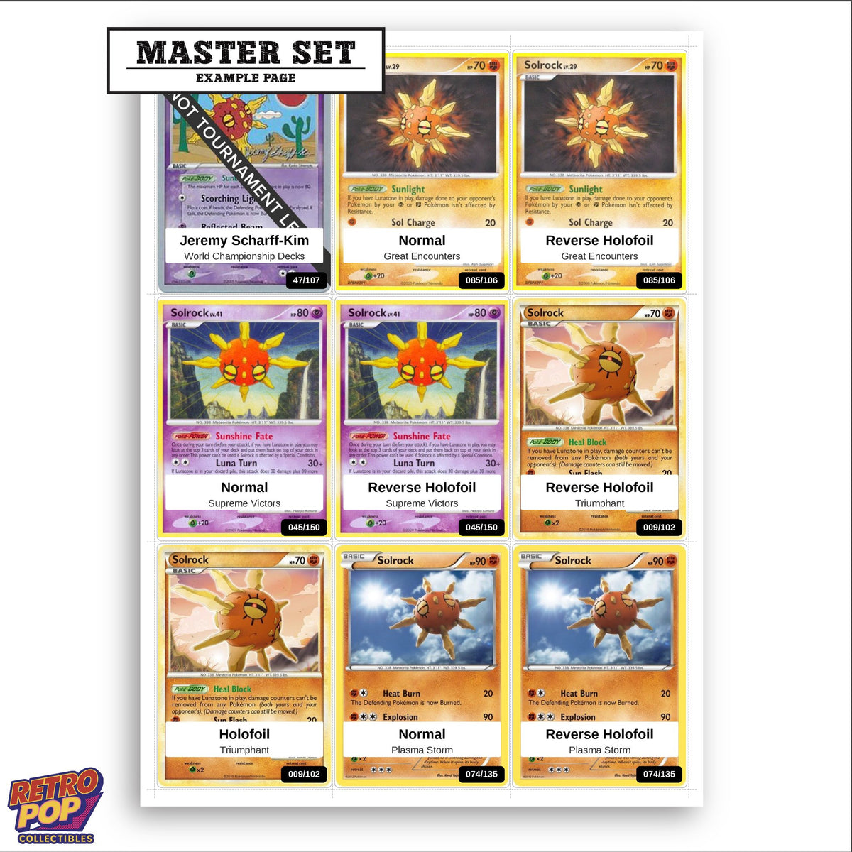 Printed Solrock Pokemon placeholders in binder - real photo 3