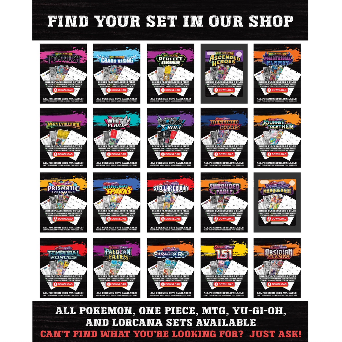 All Pokemon TCG sets available as binder placeholders
