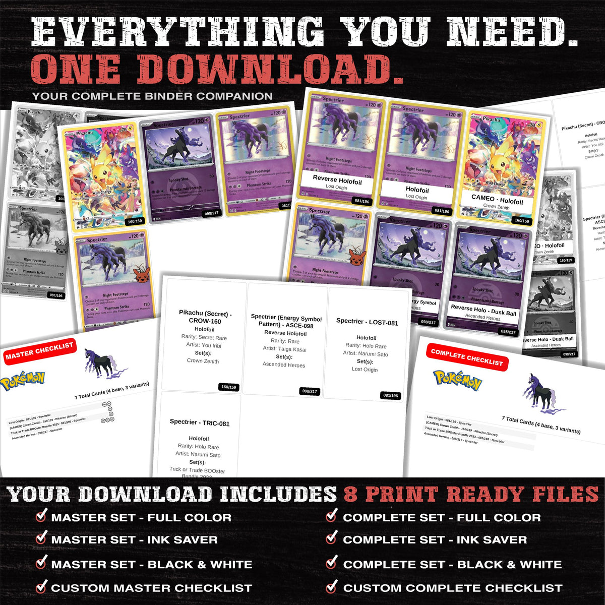 Everything included in the Spectrier master set download - 8 PDF files