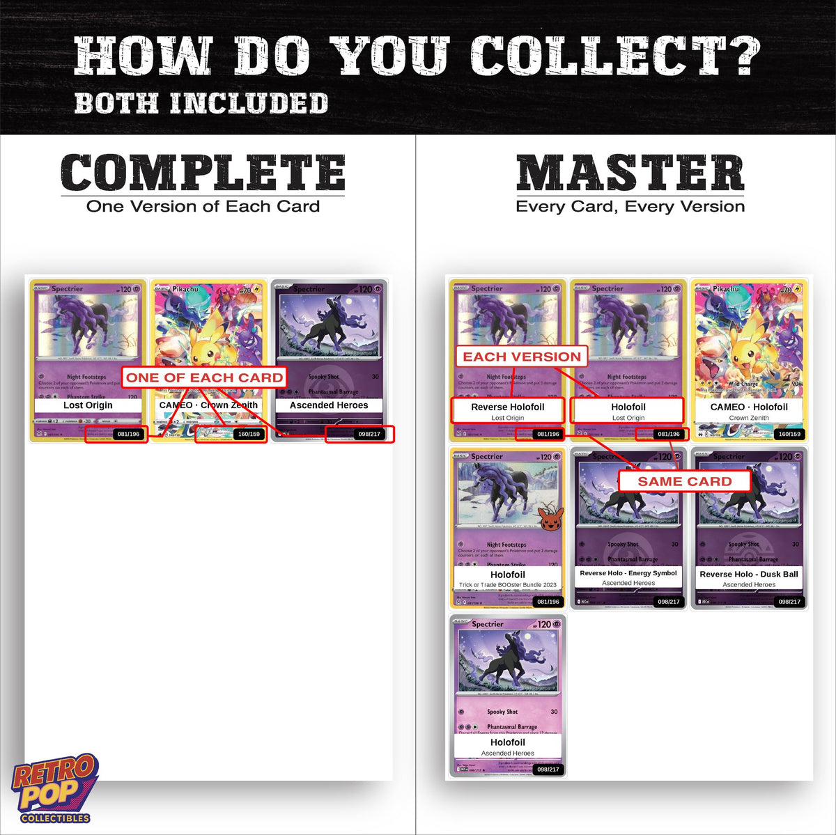 Complete Set vs Master Set versions of the Spectrier binder placeholders