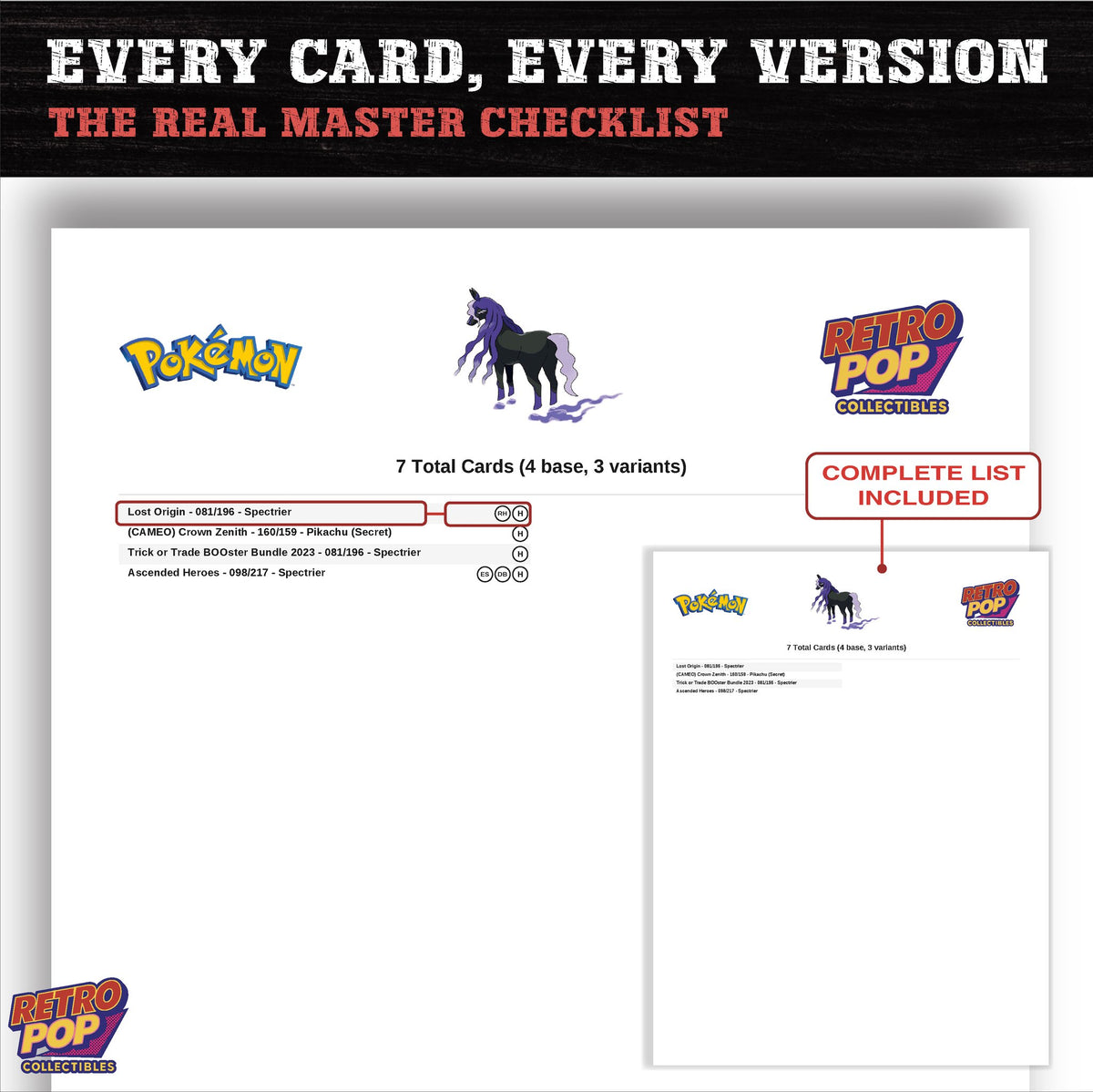 Spectrier master set checklist PDF preview - every card listed