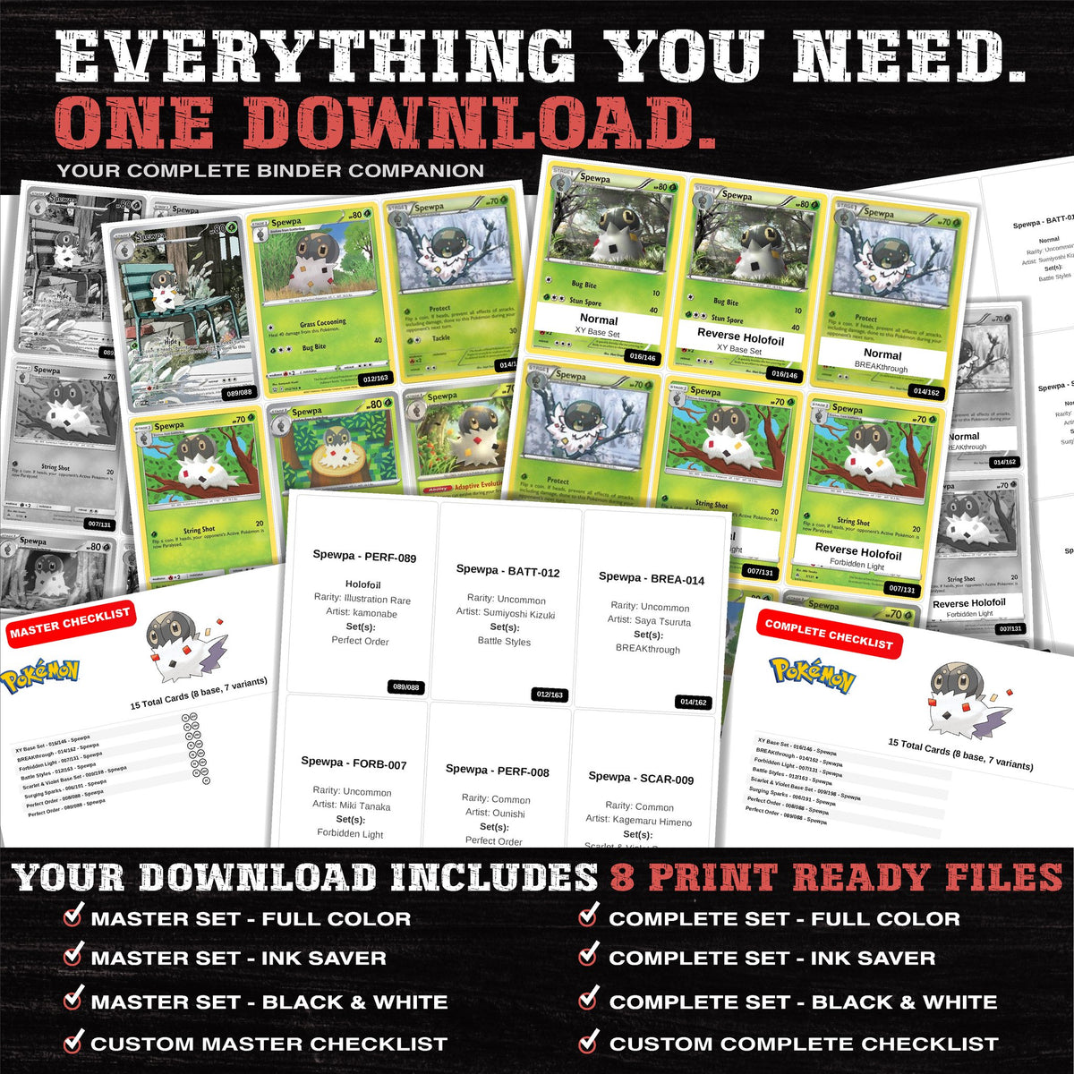 Everything included in the Spewpa master set download - 8 PDF files