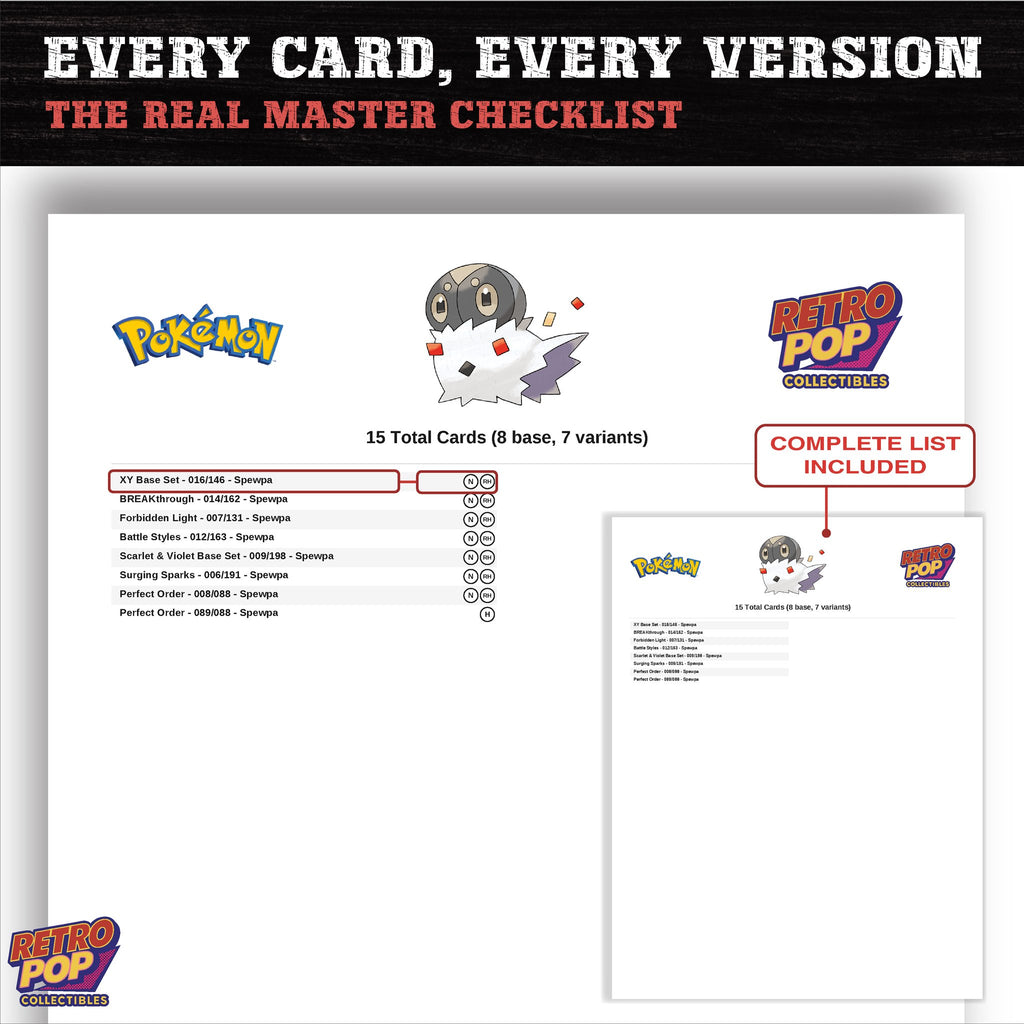 Spewpa master set checklist PDF preview - every card listed