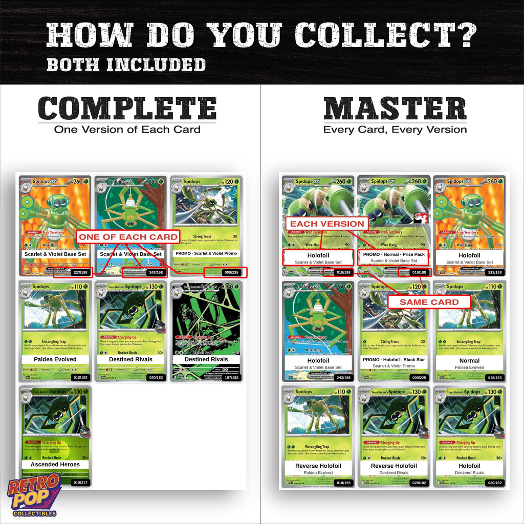 Complete Set vs Master Set versions of the Spidops binder placeholders