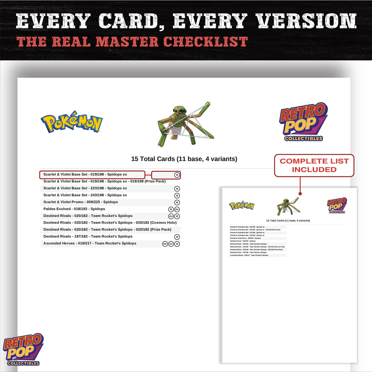 Spidops master set checklist PDF preview - every card listed