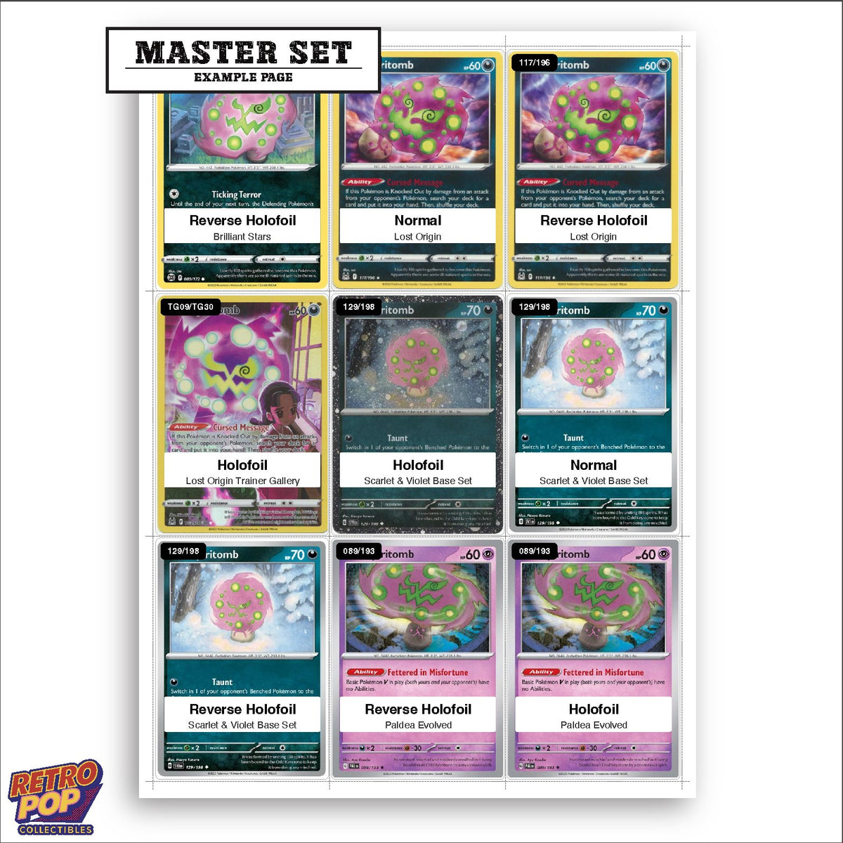 Printed Spiritomb Pokemon placeholders in binder - real photo 3