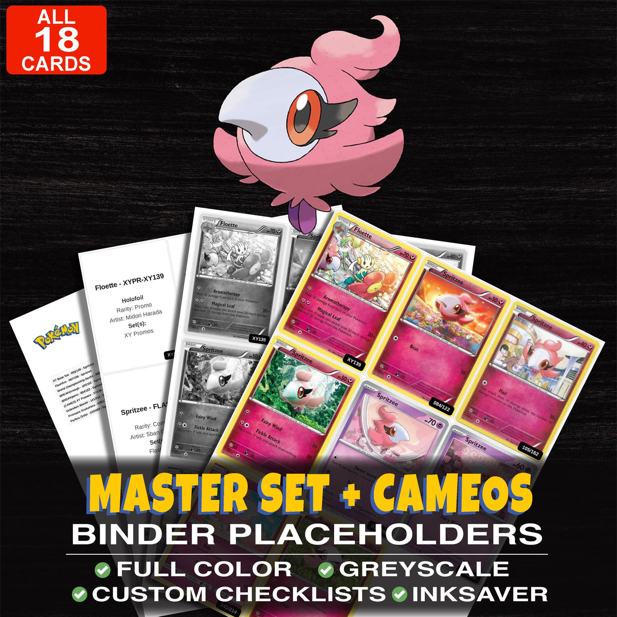 Every Spritzee Pokemon card ever made - master set binder placeholders with Spritzee