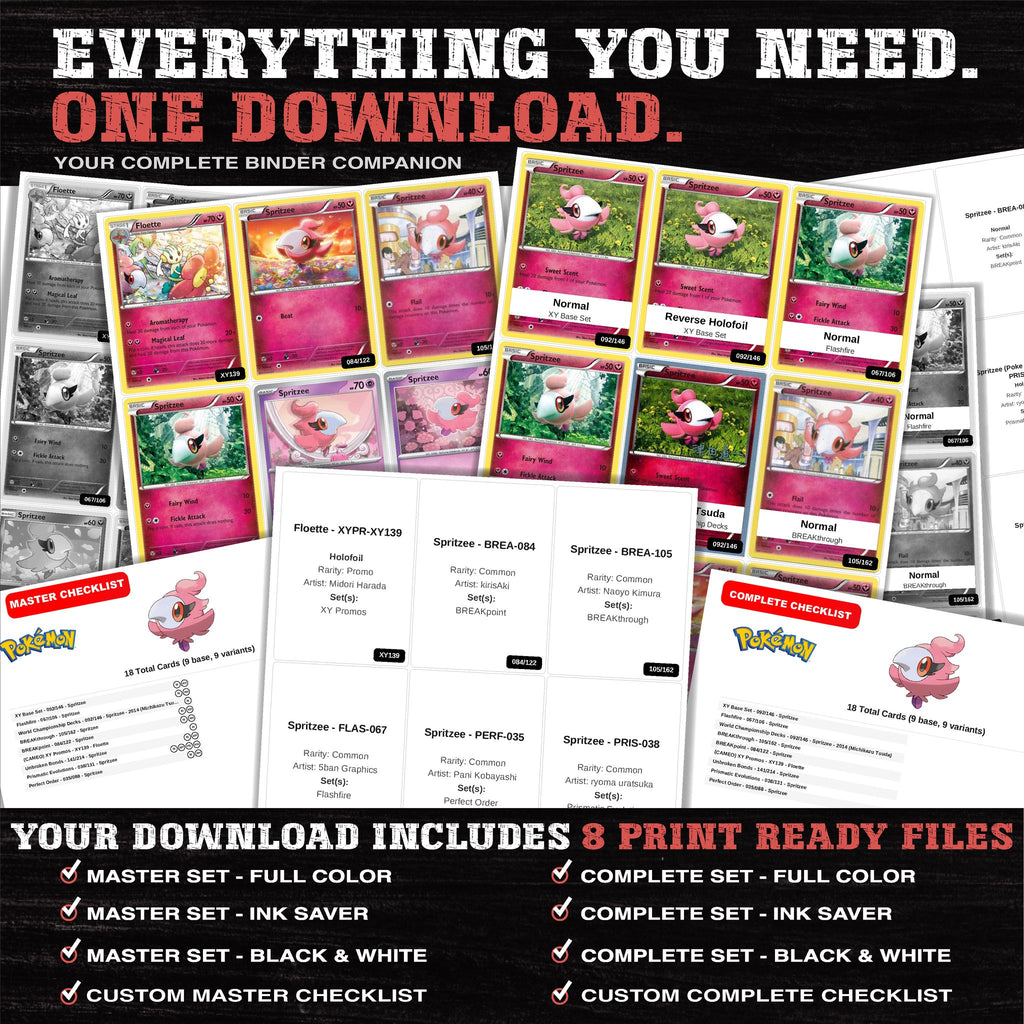 Everything included in the Spritzee master set download - 8 PDF files