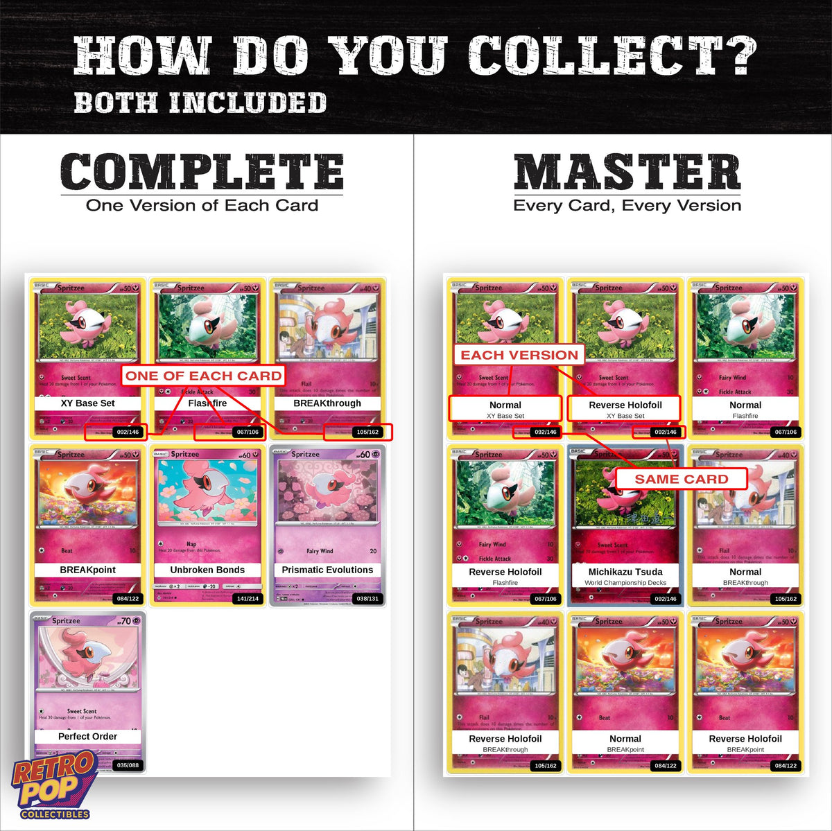 Complete Set vs Master Set versions of the Spritzee binder placeholders