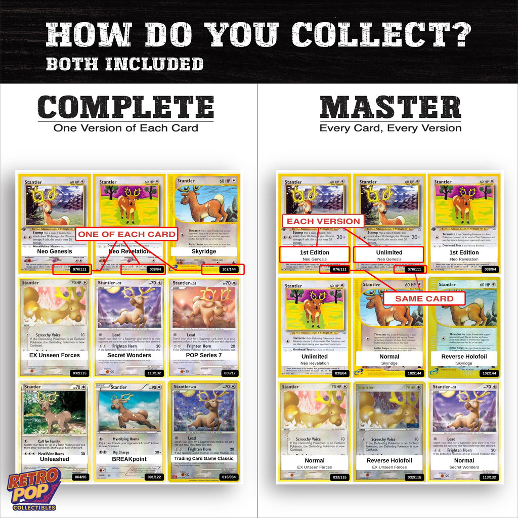 Complete Set vs Master Set versions of the Stantler binder placeholders