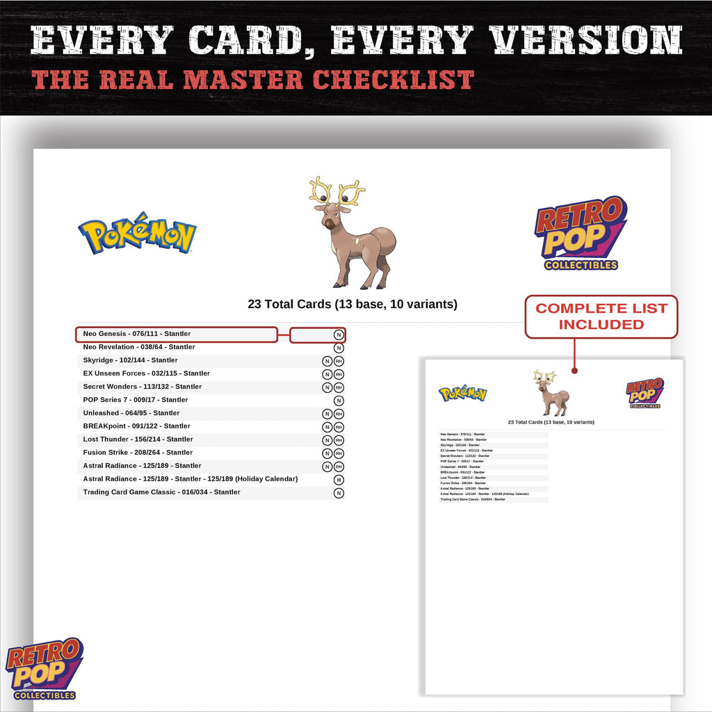 Stantler master set checklist PDF preview - every card listed