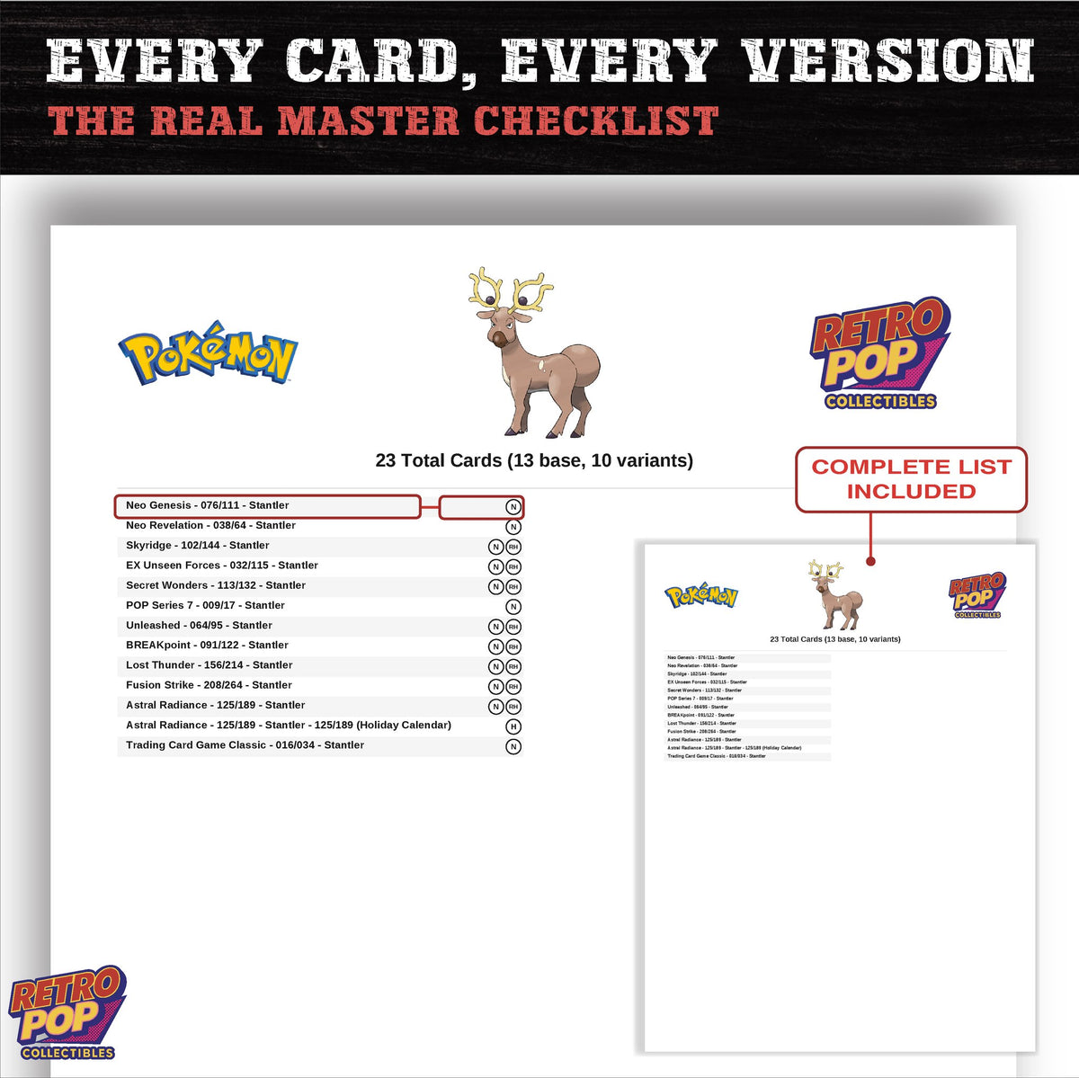 Stantler master set checklist PDF preview - every card listed