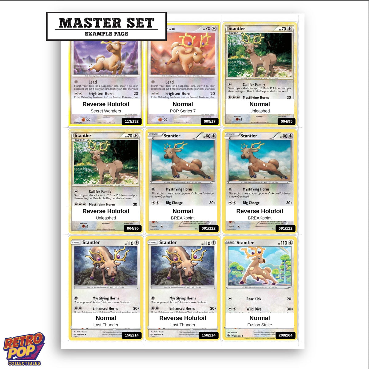 Printed Stantler Pokemon placeholders in binder - real photo 3