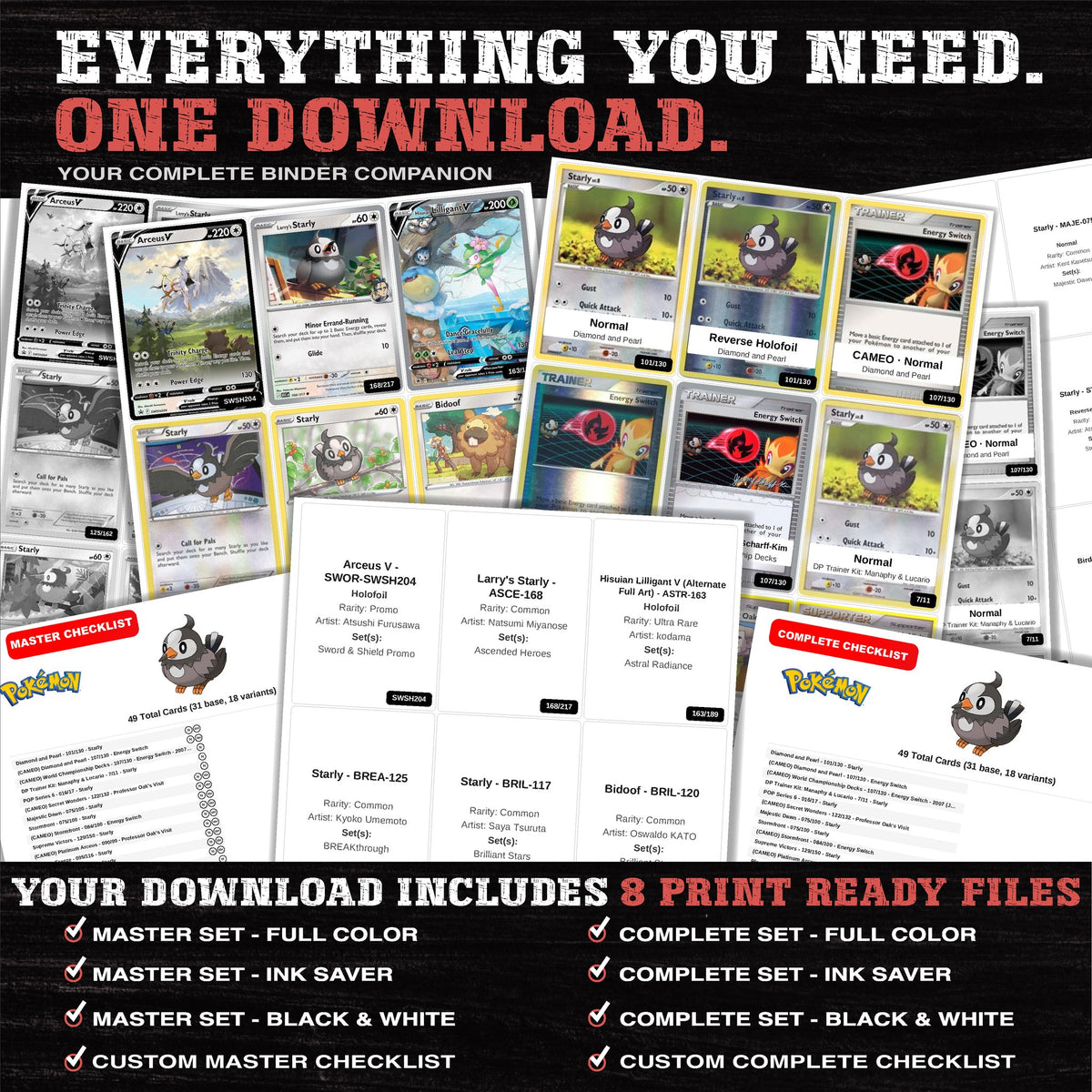 Everything included in the Starly master set download - 8 PDF files