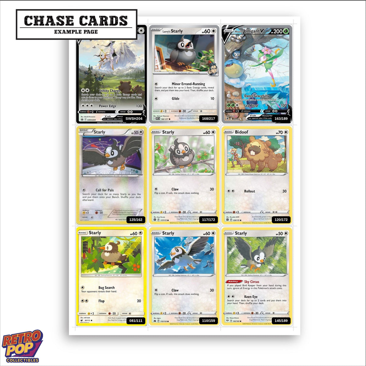 Printed Starly Pokemon placeholders in binder - real photo 2