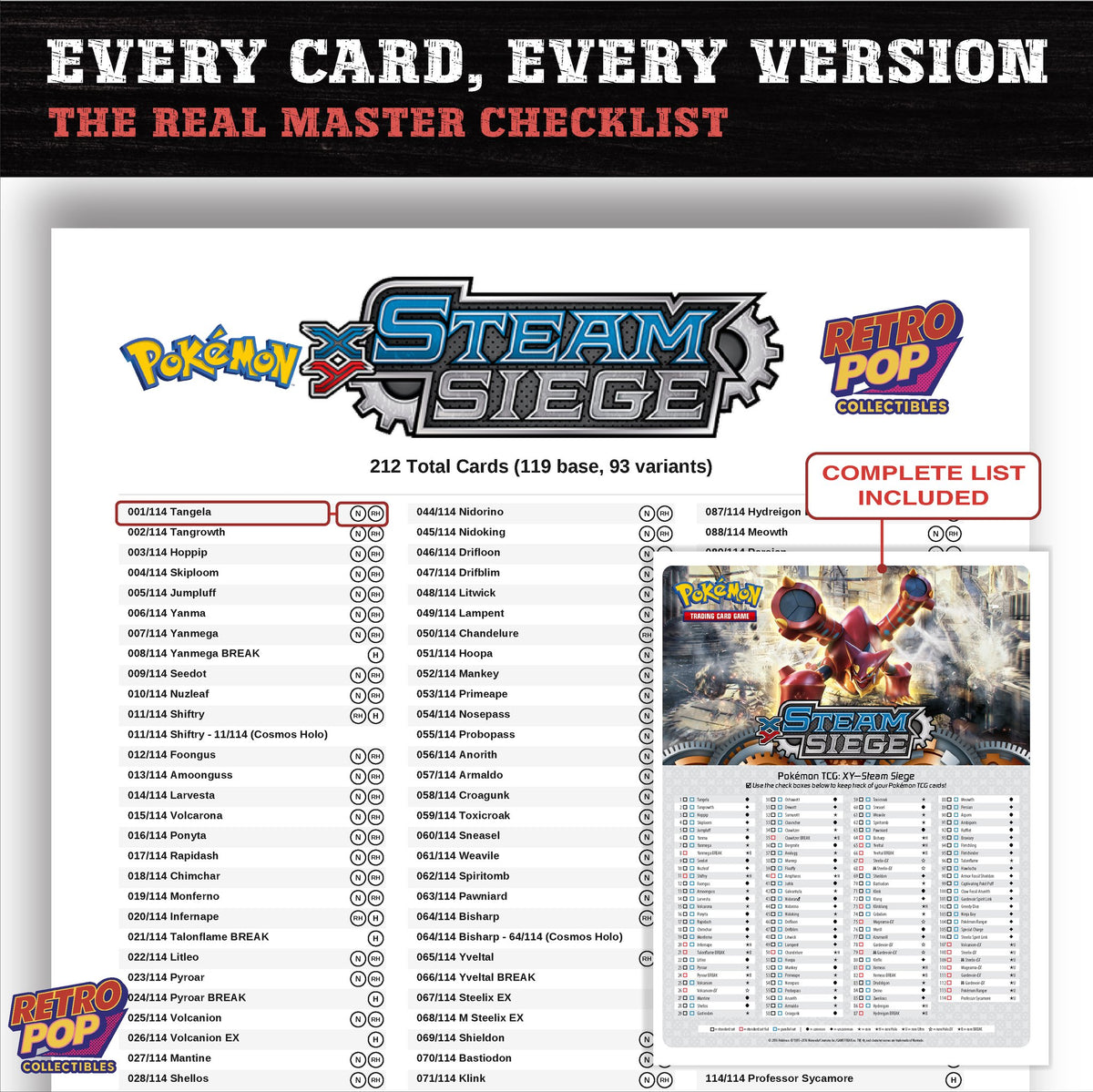 Steam Siege Pokemon card checklist PDF preview