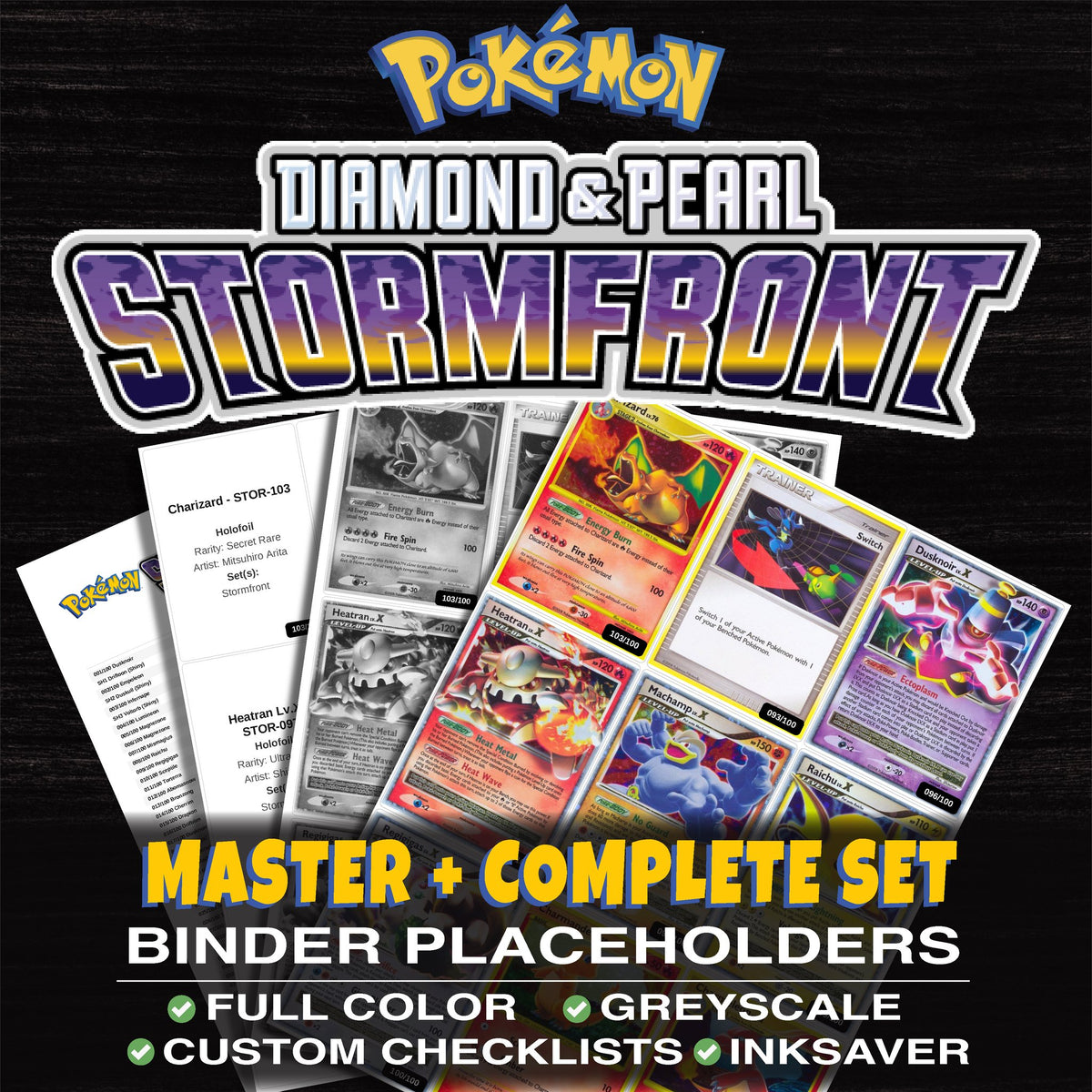 Stormfront Pokemon binder placeholders printable PDF - includes Charizard