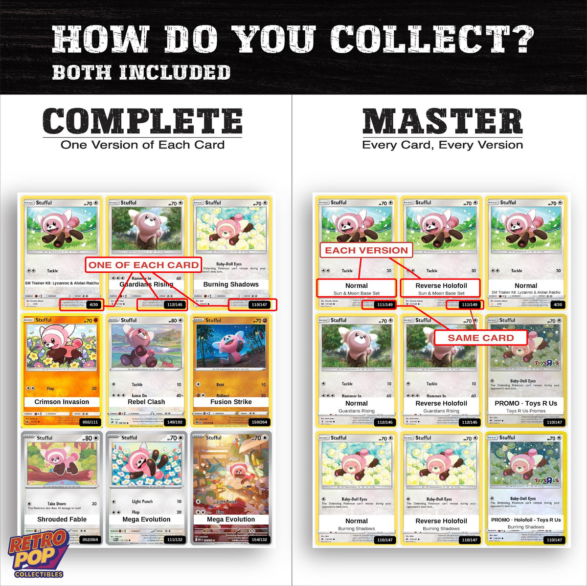 Complete Set vs Master Set versions of the Stufful binder placeholders