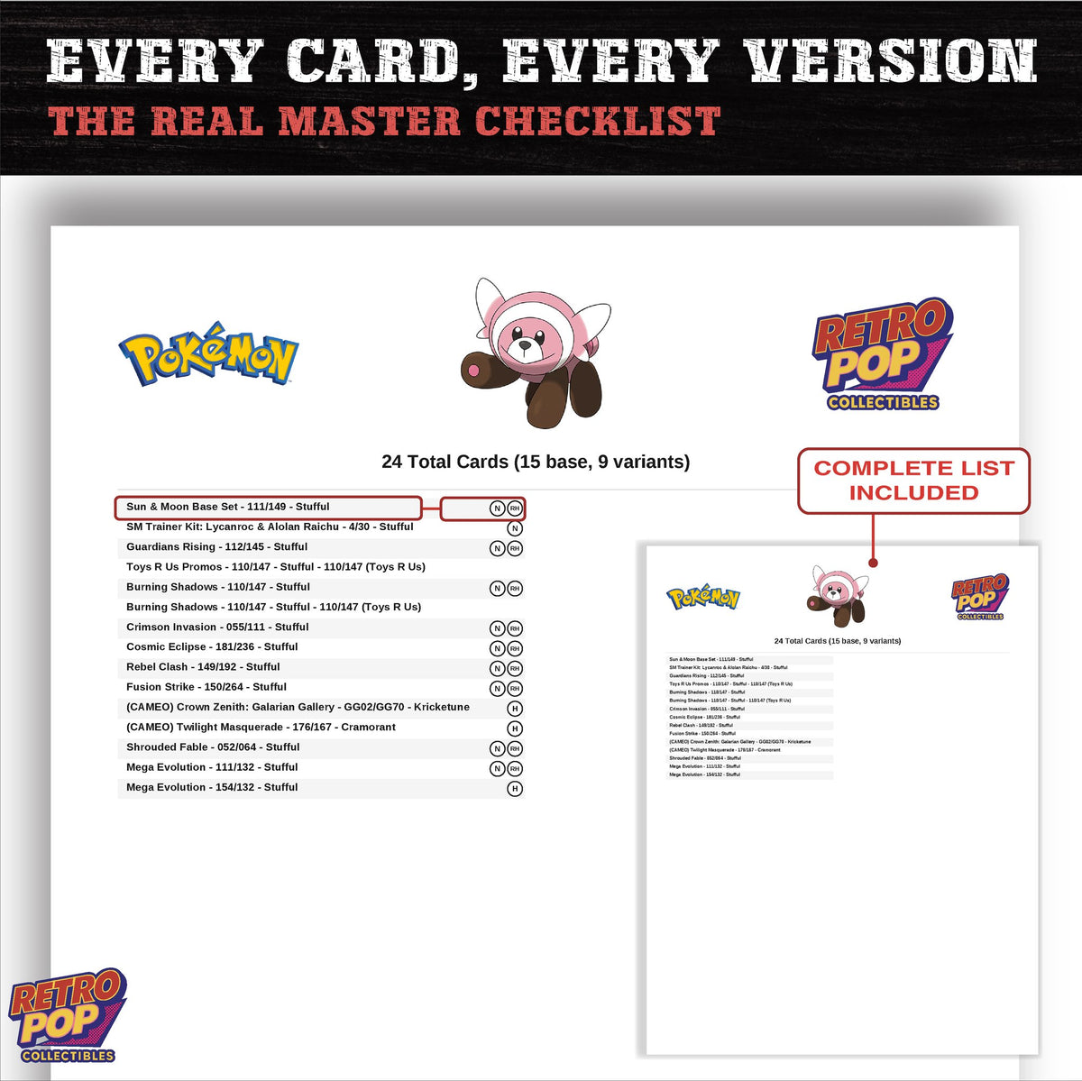 Stufful master set checklist PDF preview - every card listed