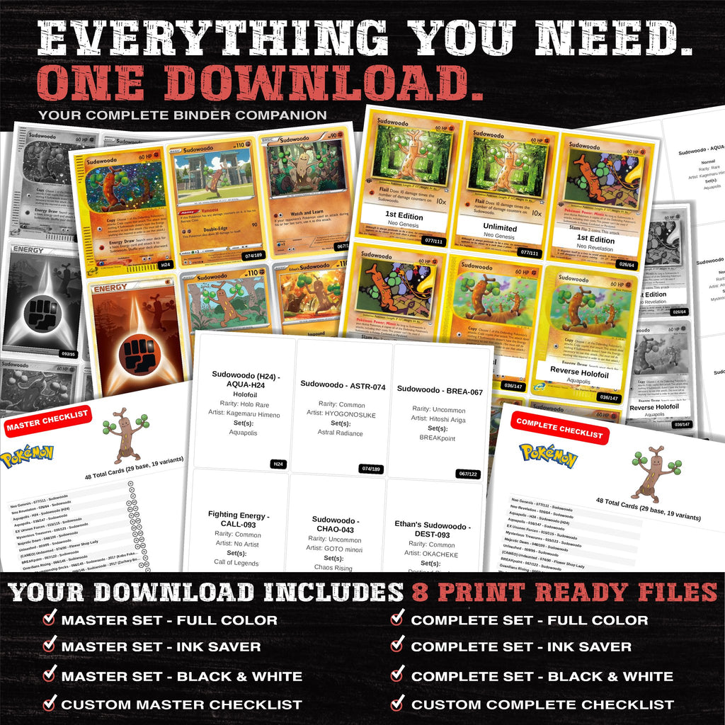 Everything included in the Sudowoodo master set download - 8 PDF files