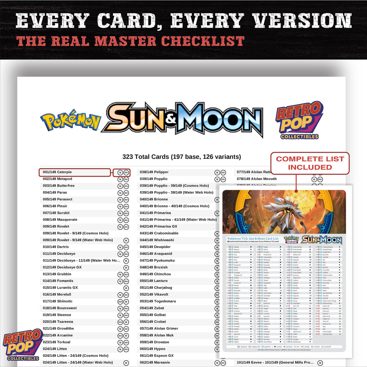 Sun & Moon Base Set Pokemon card checklist PDF preview