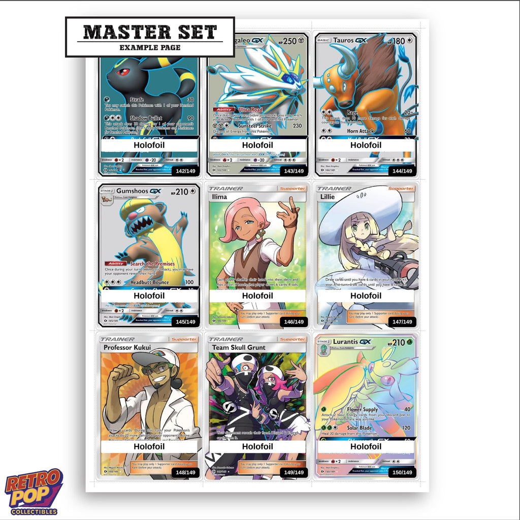 Printed Sun & Moon Base Set placeholders in binder - real photo 3