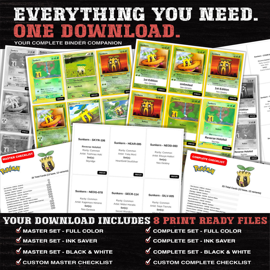Everything included in the Sunkern master set download - 8 PDF files